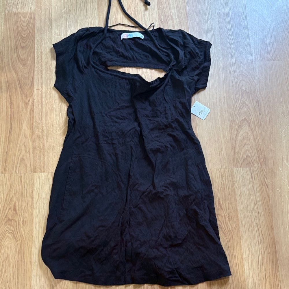Free people black dress ope back beach  ribbed cross neck pocket cover up